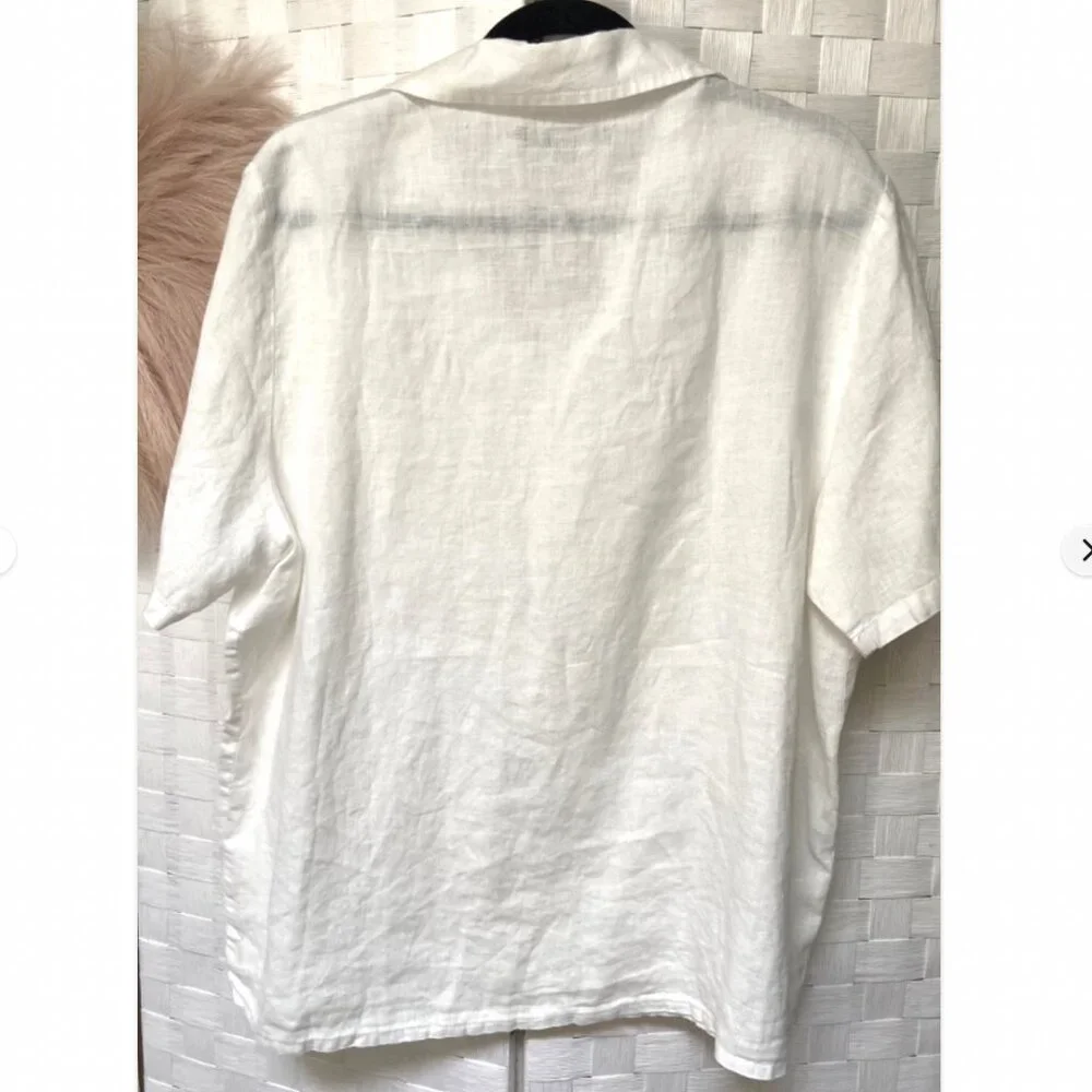FLAX 100% Linen Short Sleeve White Collared Shirt Size M - Picture 5 of 5